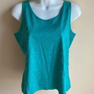 Sigrid Olsen Teal beaded Cotton Tank Top S NWT Y2K